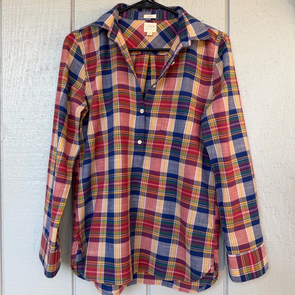 J. Crew Plaid checkered tunic longsleeve lightweight flowy top. A++ condition